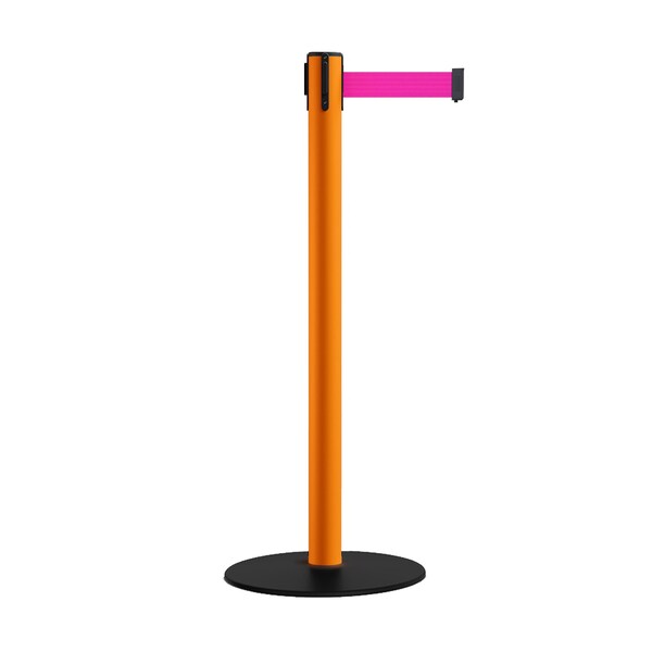 Montour Line Retractable Belt Stanchion, Low Base, 2.5" Orange Post 7.5'Fl.Pnk Belt S400-OR-FPK-75 - main
